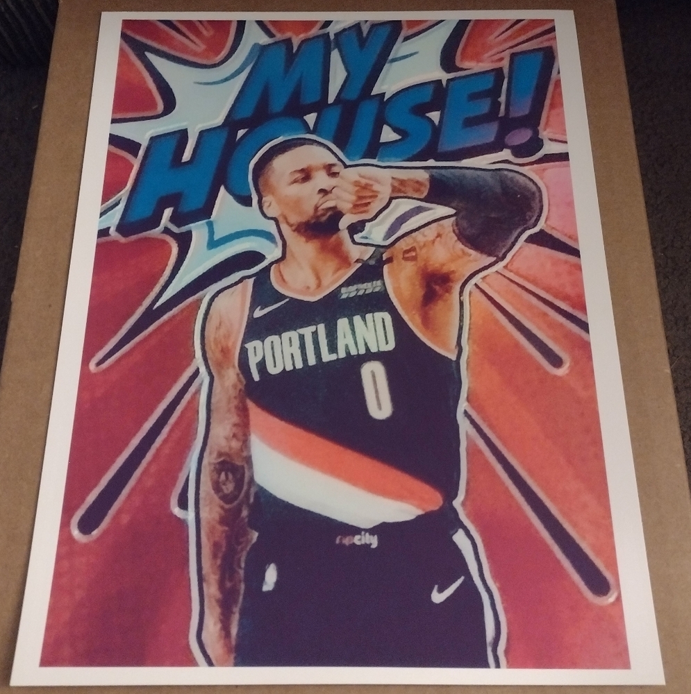 DAMIAN LILLARD MY HOUSE! BLAZERS GLOSSY REPRINT NBA WALL COLOR ART 8.5x11 POSTER